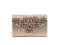 Champagne Crystal & Pearl Clutch