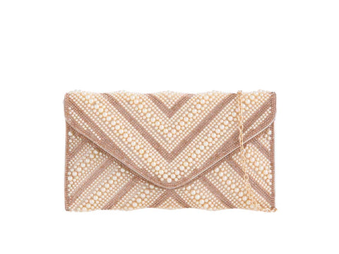 Champagne Crystal & Pearl Clutch