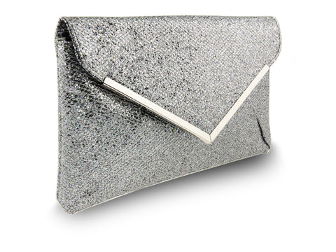 Silver Glitter Envelope Clutch