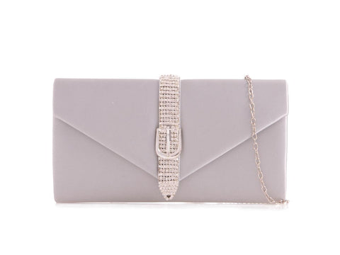 Silver Satin Diamante Clutch