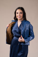 Blue Faux Leather Jacket