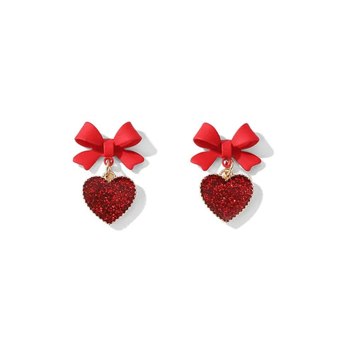 Red Bow & Heart Earrings